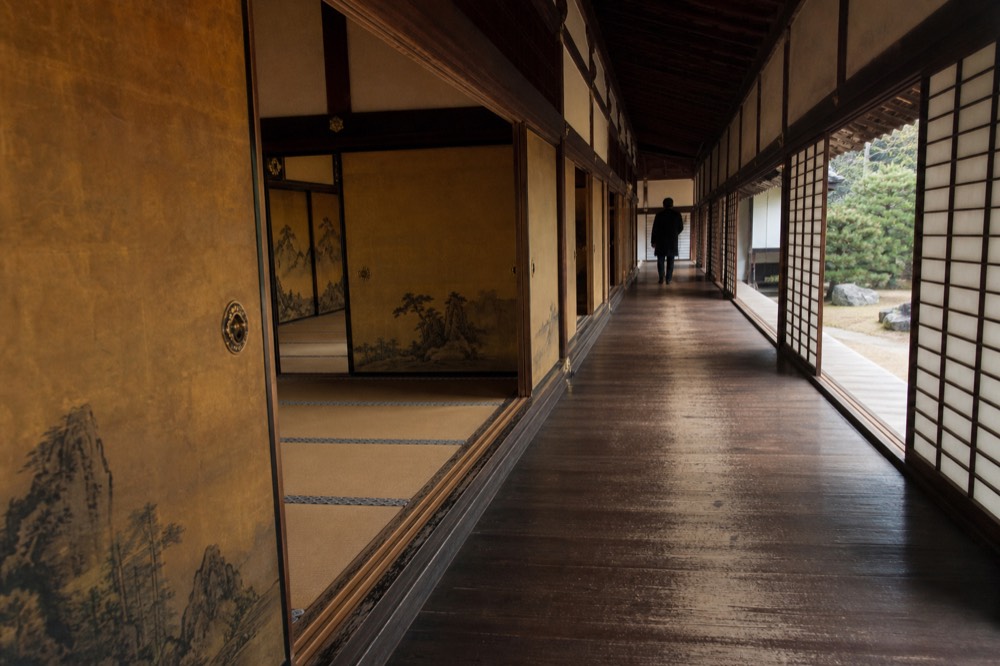 Ornate painted interior partitions of a Japanese castle palace hall