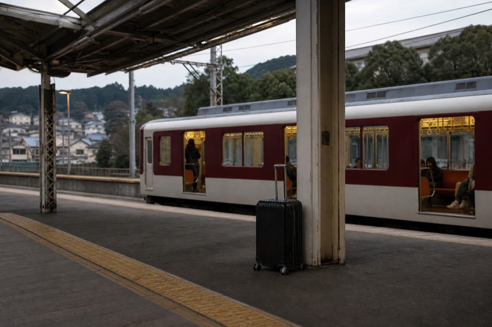 Local train arriving at a station platform in Nara