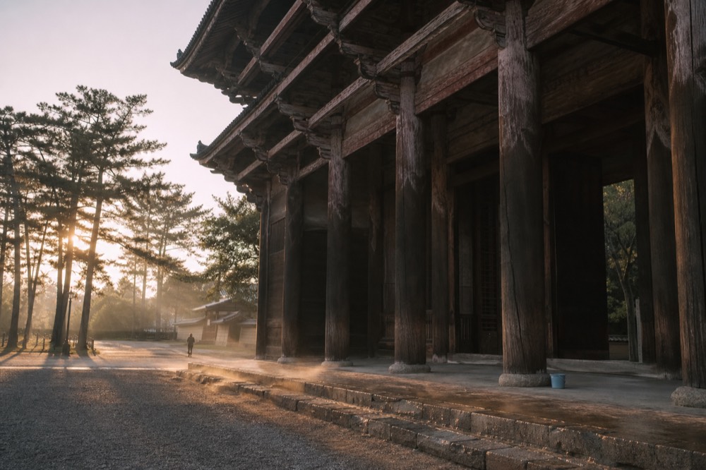Morning light on the great south gate of Todai-ji before the crowds arrive