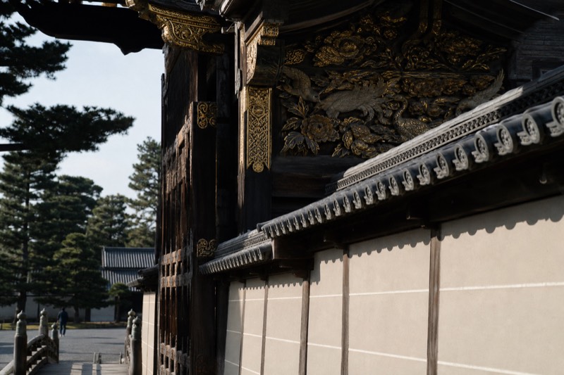 Ornate carved decoration on the Karamon gate of Nijo Castle